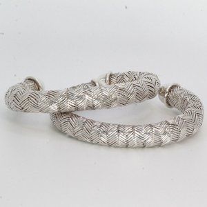 ANGELA CUMMINGS STERLING SILVER WEAVE TEXTURED HEAVY 79g CUFF PAIR BRACELET